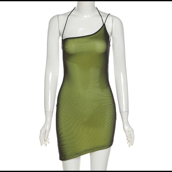 Green Asymmetrical Bodycon Sexy Dress. Medium & Large. - Picture 1 of 2
